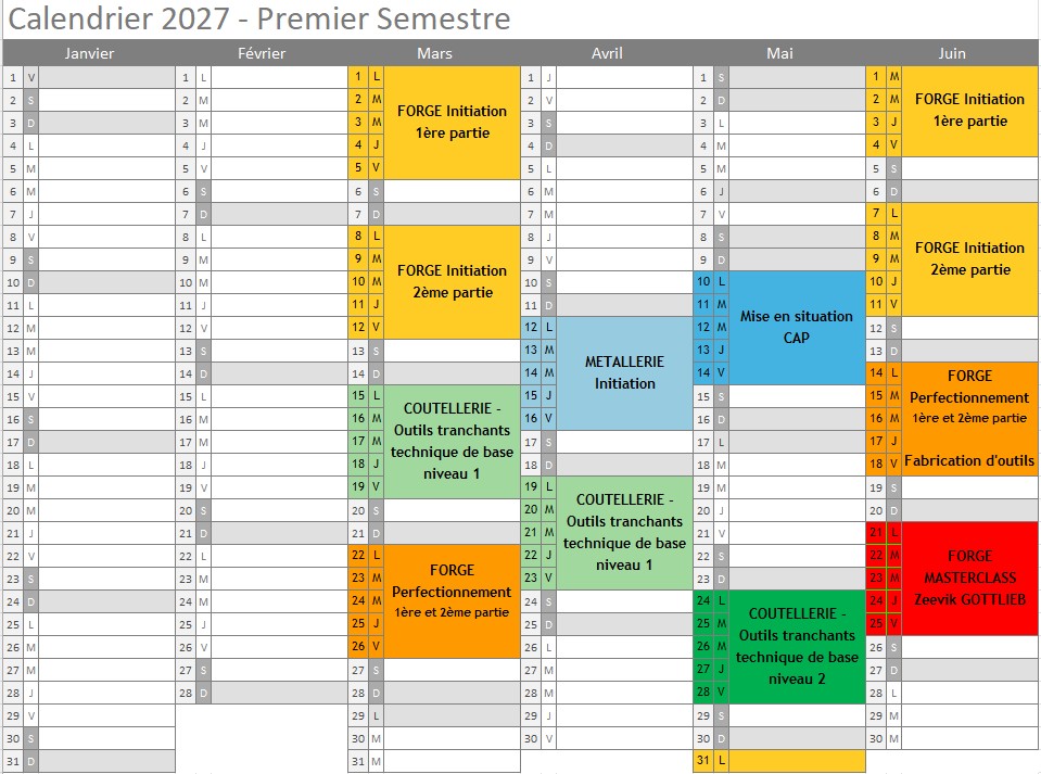 2027 - planning 1er semestre