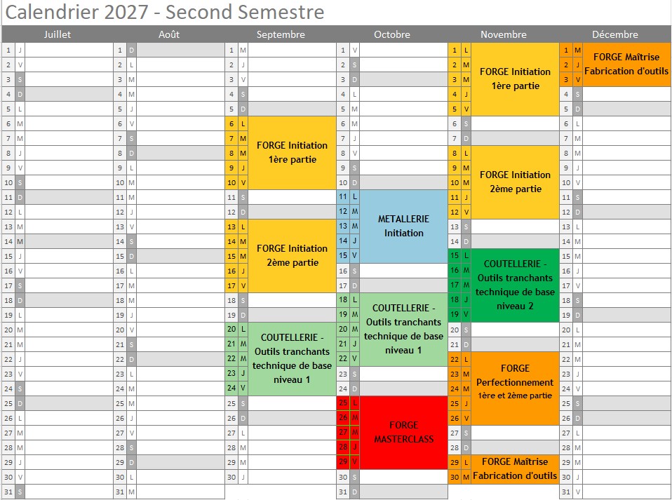 2027 - planning 2ème semestre